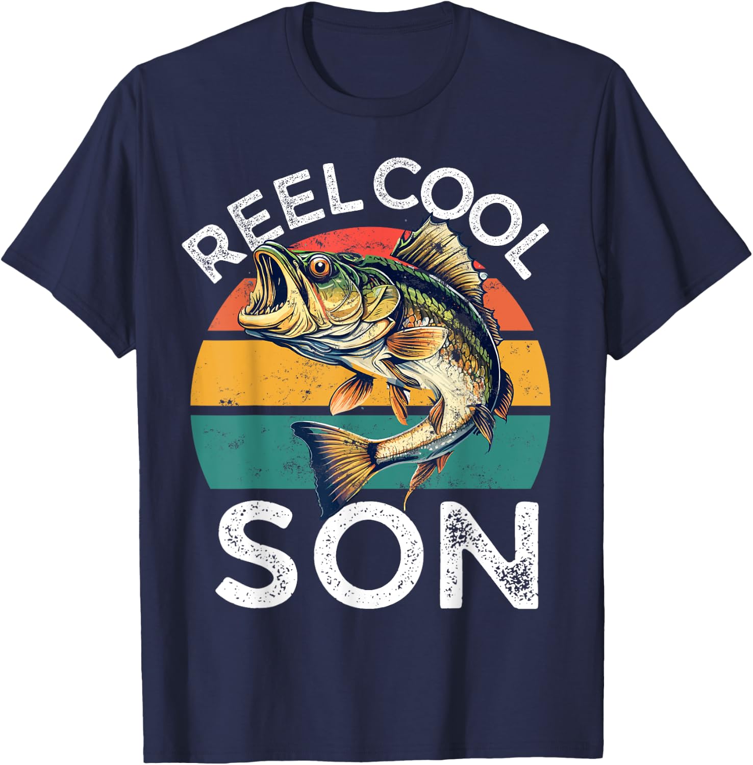 Fishing Reel Cool Son Fathers Day Funny Bass Grandson in Law T-Shirt - T-Shirt | Navy