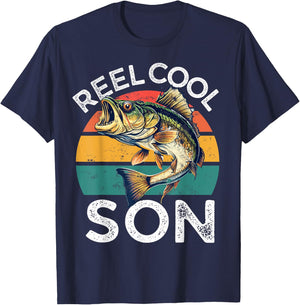 Fishing Reel Cool Son Fathers Day Funny Bass Grandson in Law T-Shirt - T-Shirt | Navy
