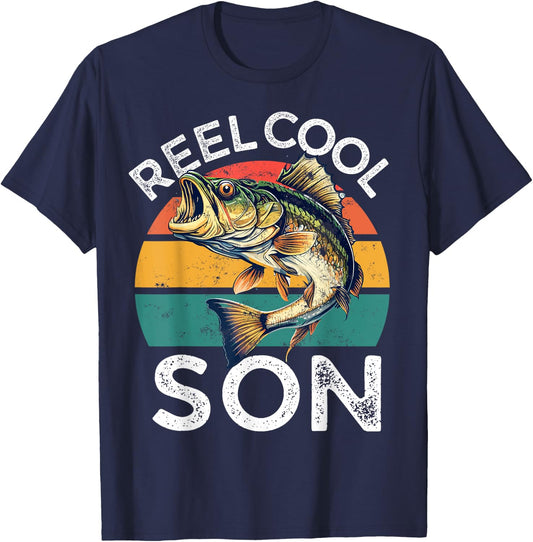 Fishing Reel Cool Son Fathers Day Funny Bass Grandson in Law T-Shirt - T-Shirt | Navy