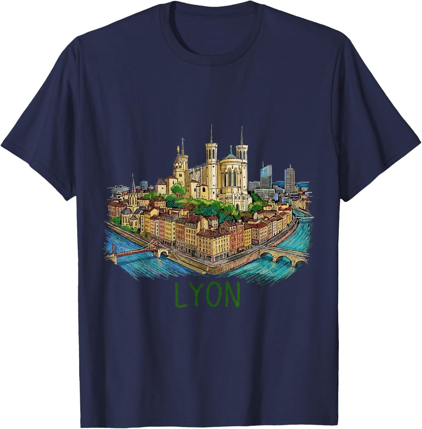 Lyon Frankreich Reise-Souvenir historische Stadt Wahrzeichen Geschenk T-Shirt - T-Shirt | Navy