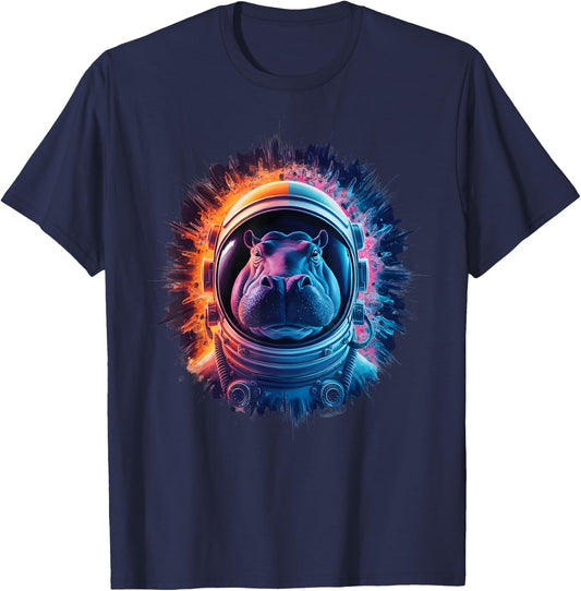 Hippo Men Woman Hippo Colorful Space Astronaut Hippo T-Shirt - T-Shirt | Navy