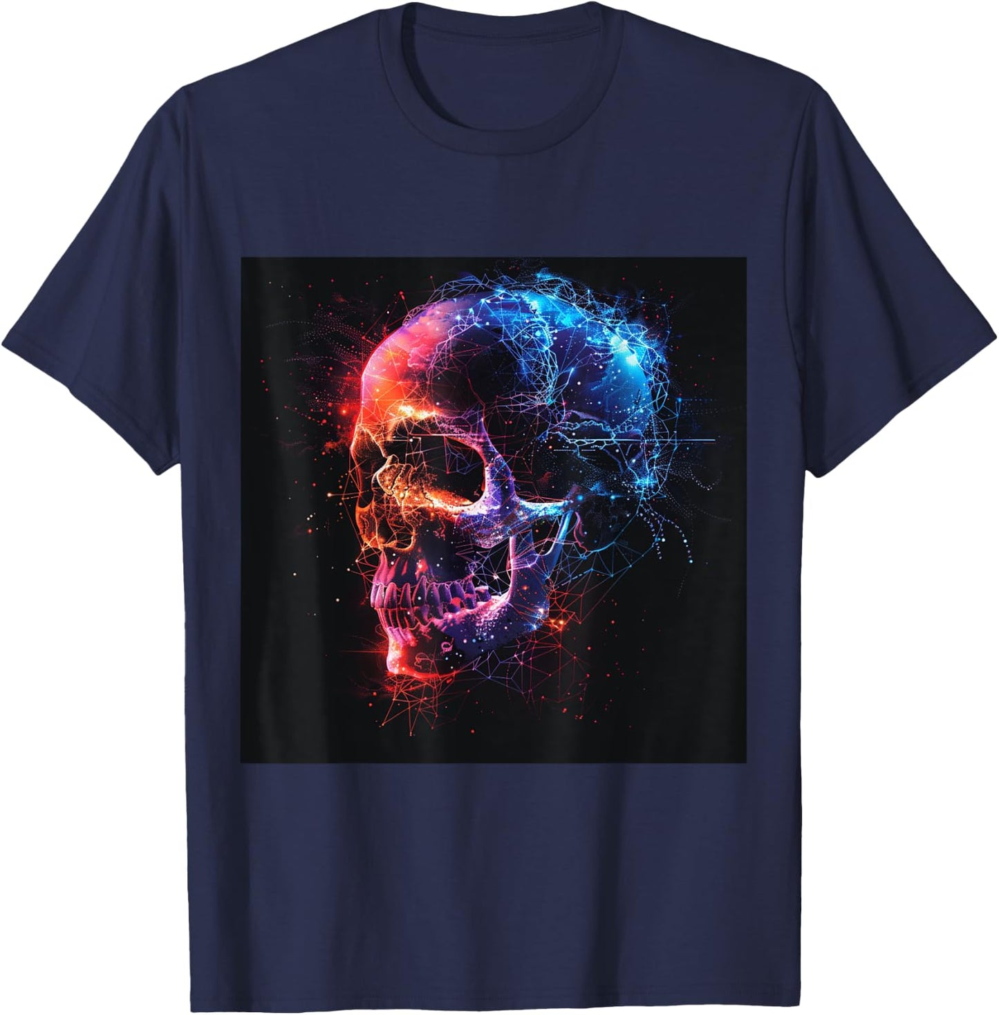 Skeleton Skull Biker Rocker Skull Punk Rock , Black, S T-Shirt - T-Shirt | Navy