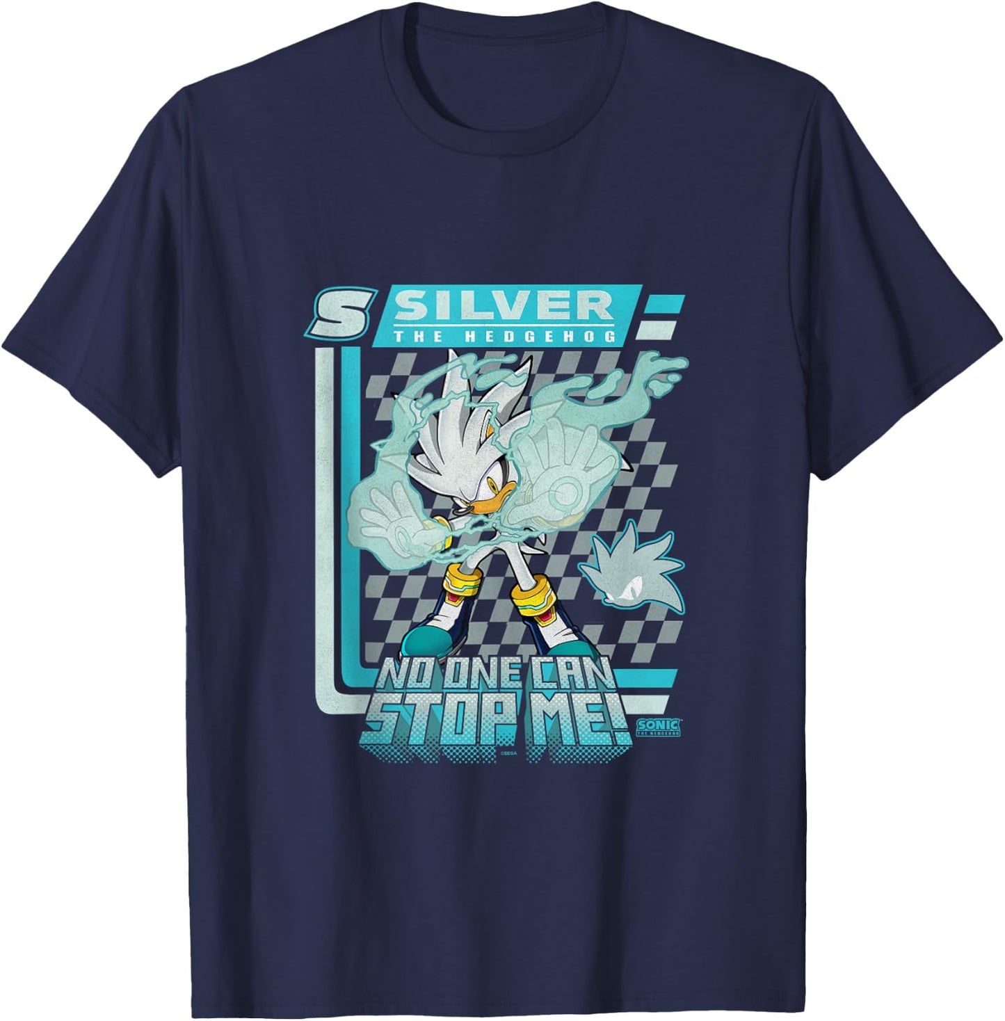 Sonic The Hedgehog Silver The Hedgehog Racing Poster T-Shirt - T-Shirt | Navy