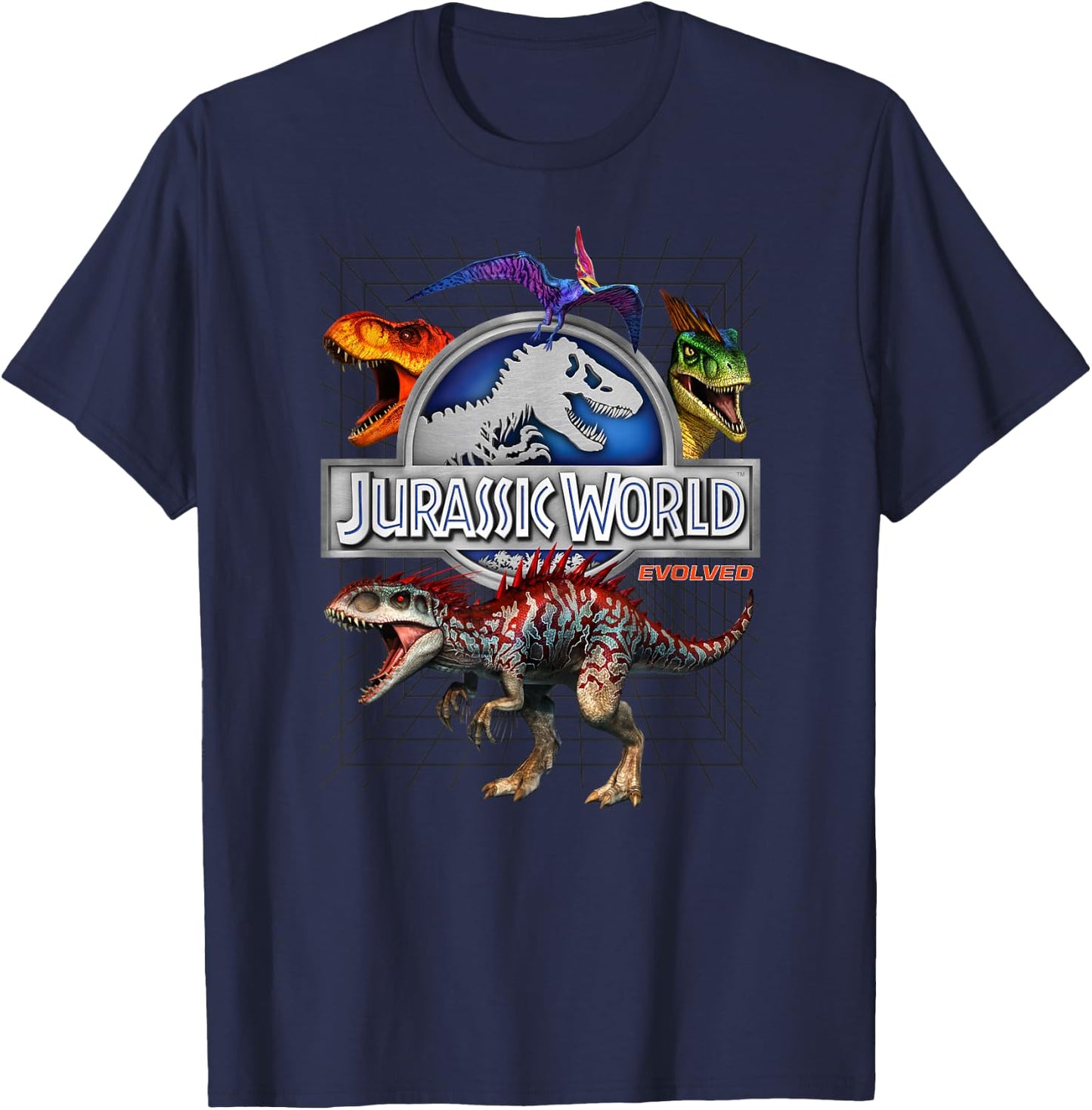 Jurassic World Evolved Dino Grid T-Rex T-Shirt - T-Shirt | Navy