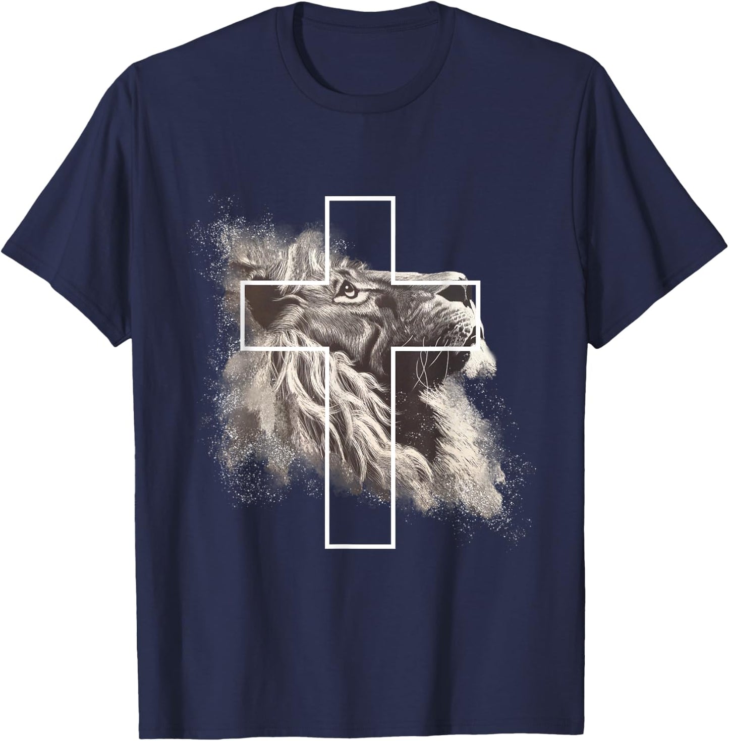 Jesus Lion of Judah, Christian Cross T-Shirt - T-Shirt | Navy