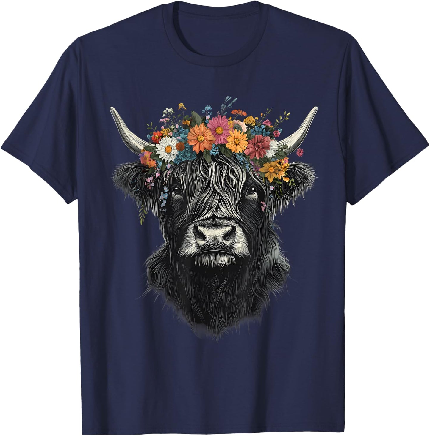 Scottish Highland Cow Messy Bun Scottish Highlander Cow T-Shirt - T-Shirt | Navy