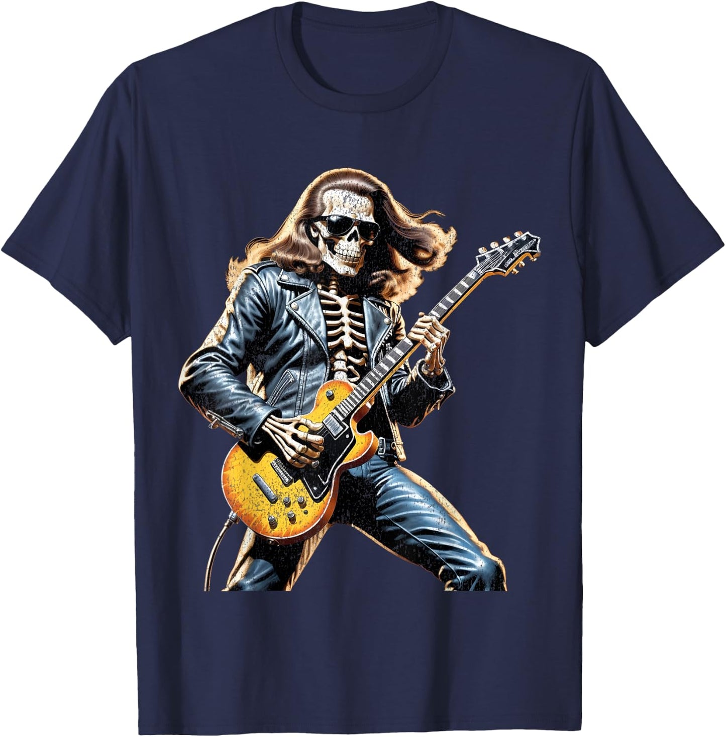 Skeleton Playing Guitar Rock and Roll Band Vintage Men Women T-Shirt - T-Shirt | Navy