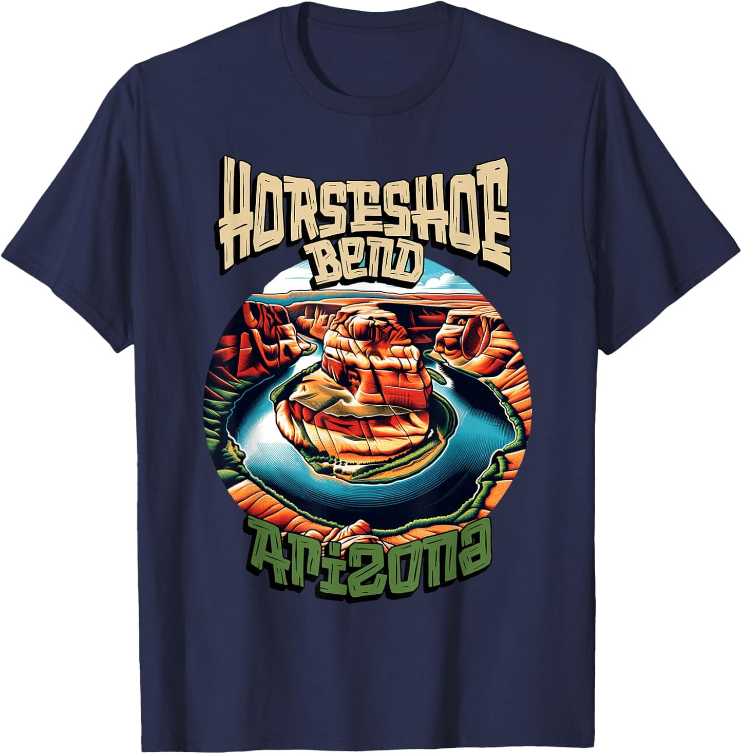 Iconic Horseshoe Bend AZ Hiking Glen Canyon Page Arizona T-Shirt - T-Shirt | Navy