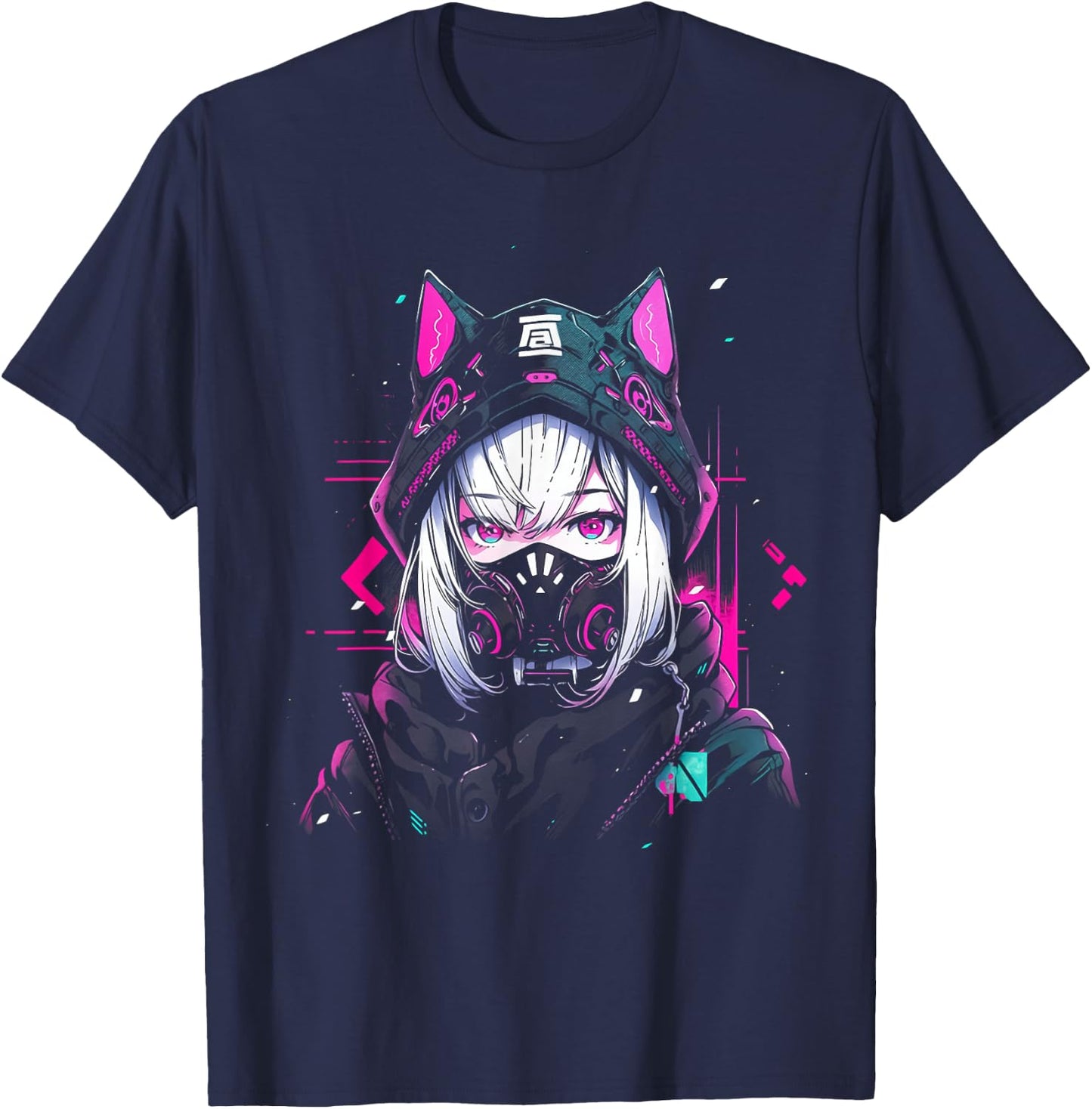 Anime Manga Cyberpunk Aesthetic Techwear Harajuku , black T-Shirt - T-Shirt | Navy