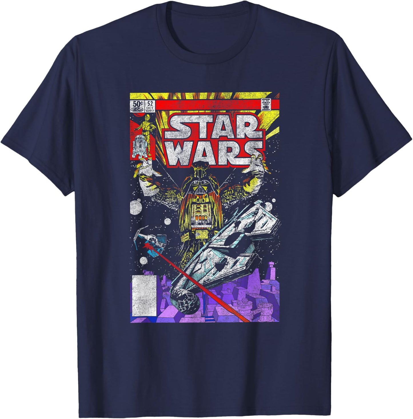Star Wars Darth Vader Galaxy Retro Vintage Comic Style Cover T-Shirt - T-Shirt | Navy