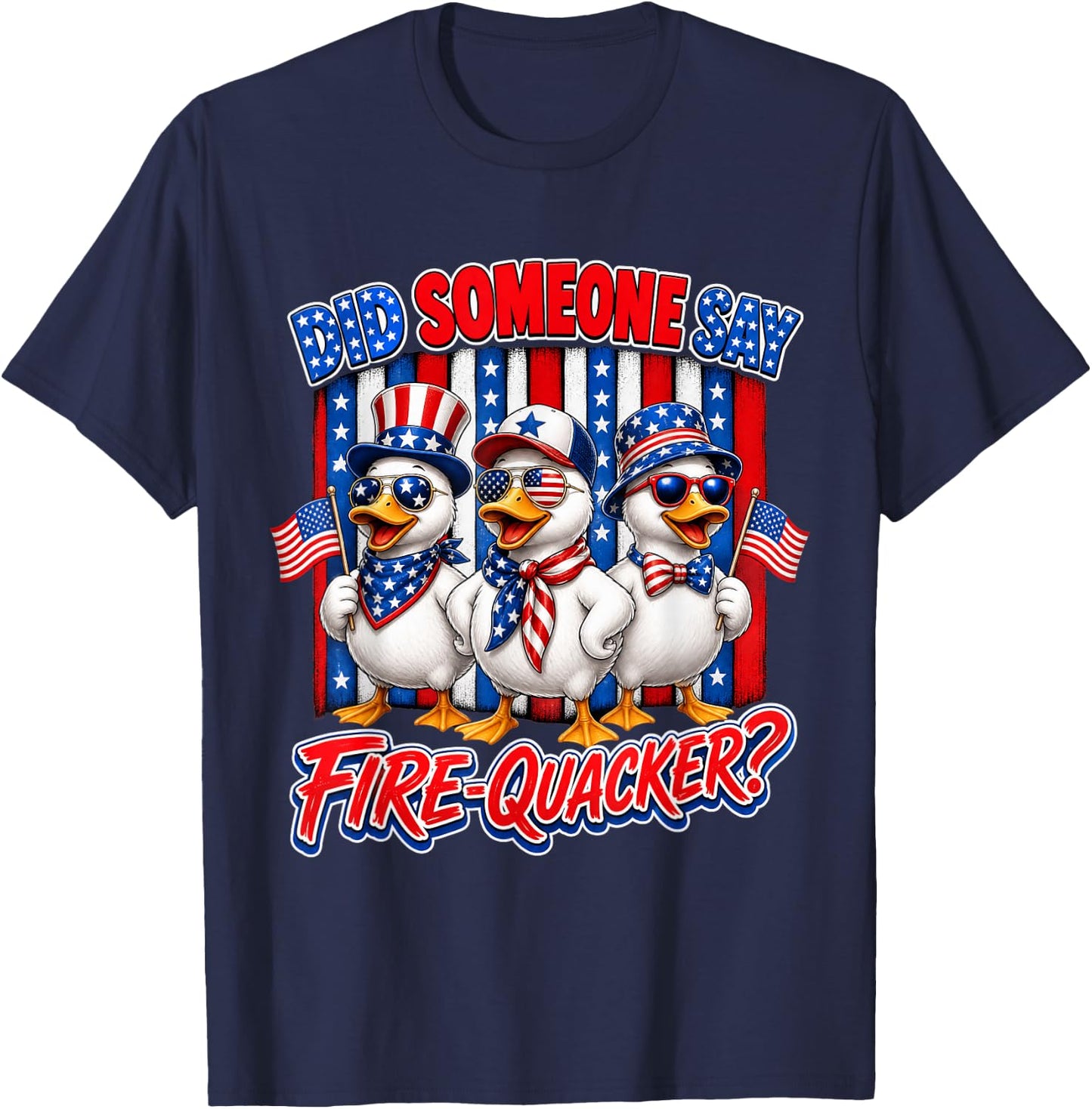 Firequacker Patriotic Duck American Flag 4th of July T-Shirt - T-Shirt | Navy