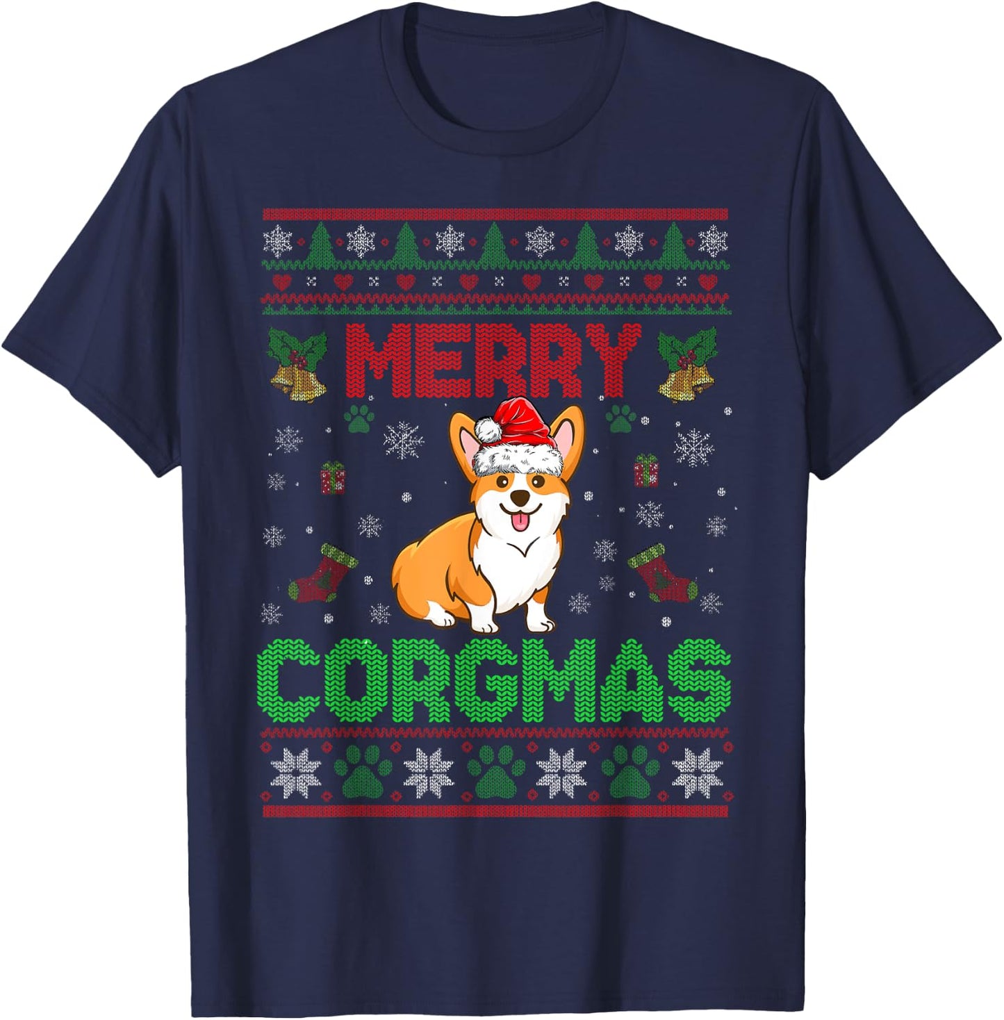 Corgi Christmas Sweater Cool Merry Corgmas Xmas T-Shirt - T-Shirt | Navy