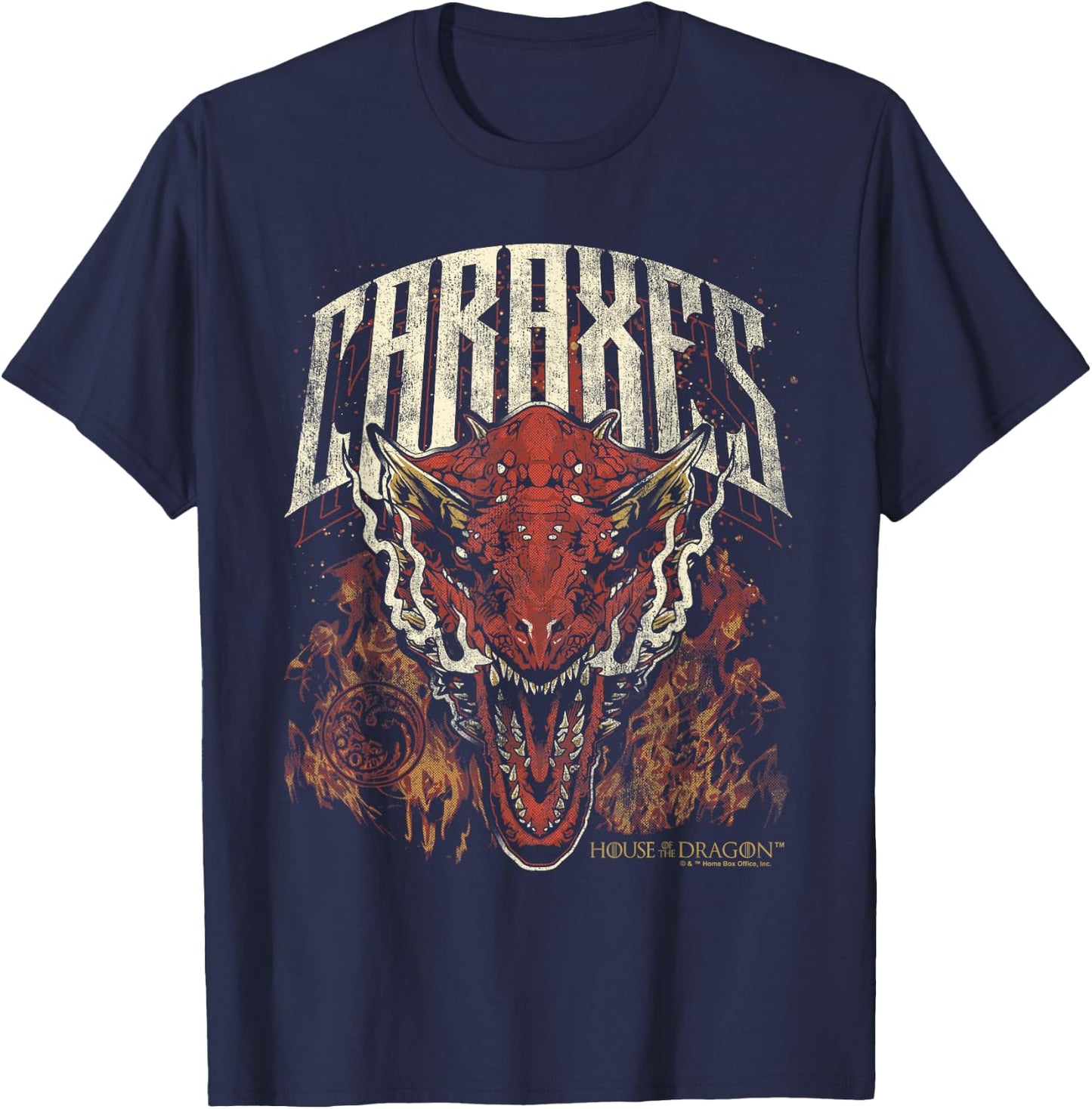 House of The Dragon Targaryen Caraxes in Flames T-Shirt - T-Shirt | Navy