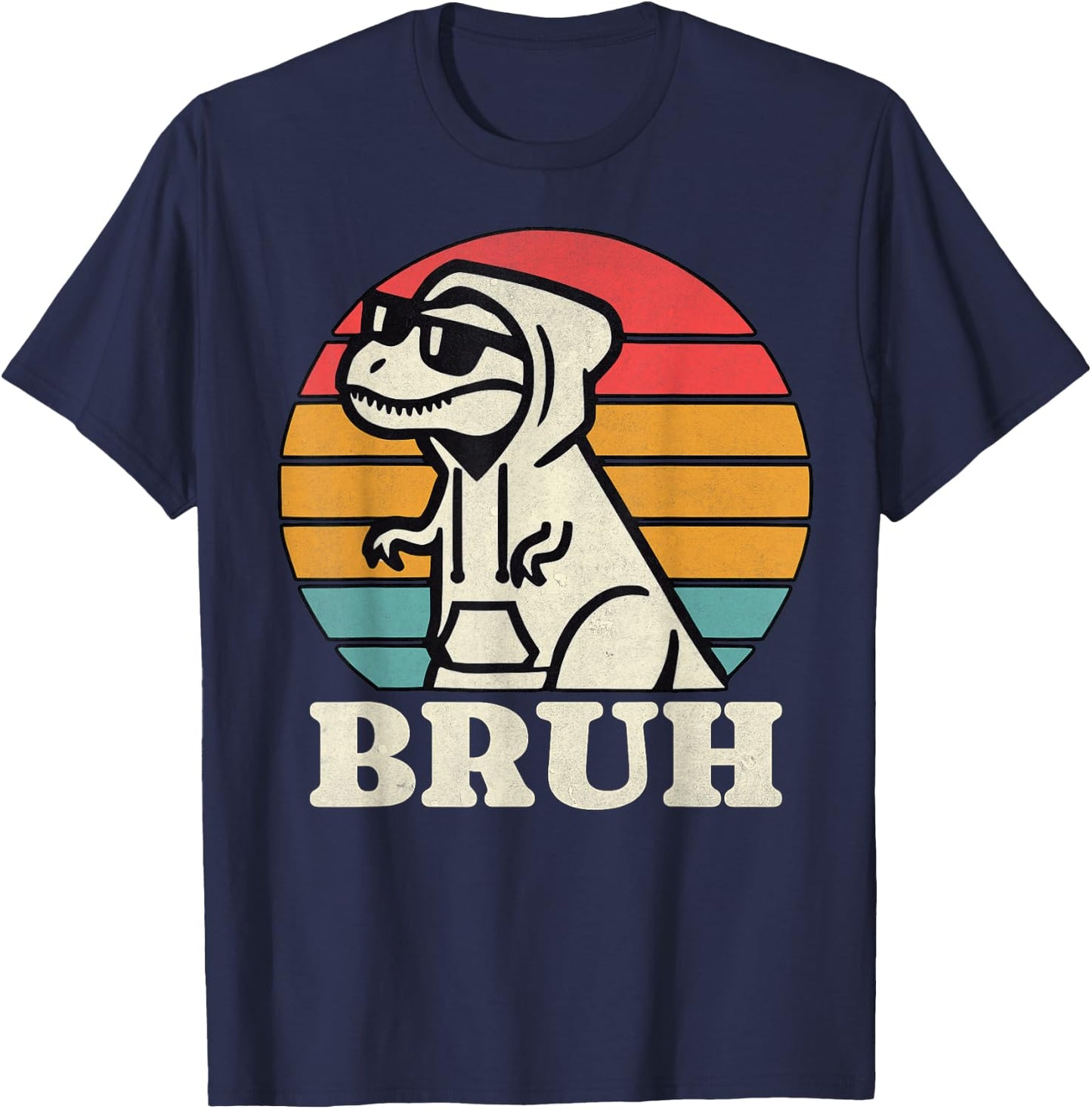 Retro Bruh T Rex Dinosaur Teen Sayings Teenage Boys Funny T-Shirt - T-Shirt | Navy