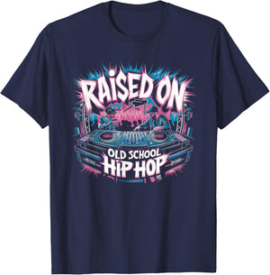 RAISED ON OLD SCHOOL Graffiti Rap HIP HOP Cassette T-Shirt - T-Shirt | Navy
