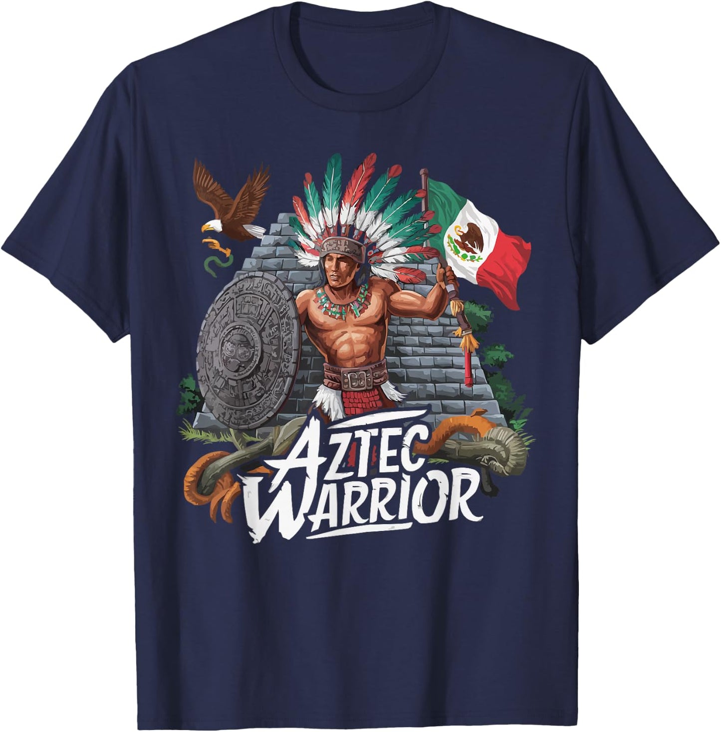 Aztec Warrior Mayan Indigenous Mexican Aztec Jaguar T-Shirt - T-Shirt | Navy