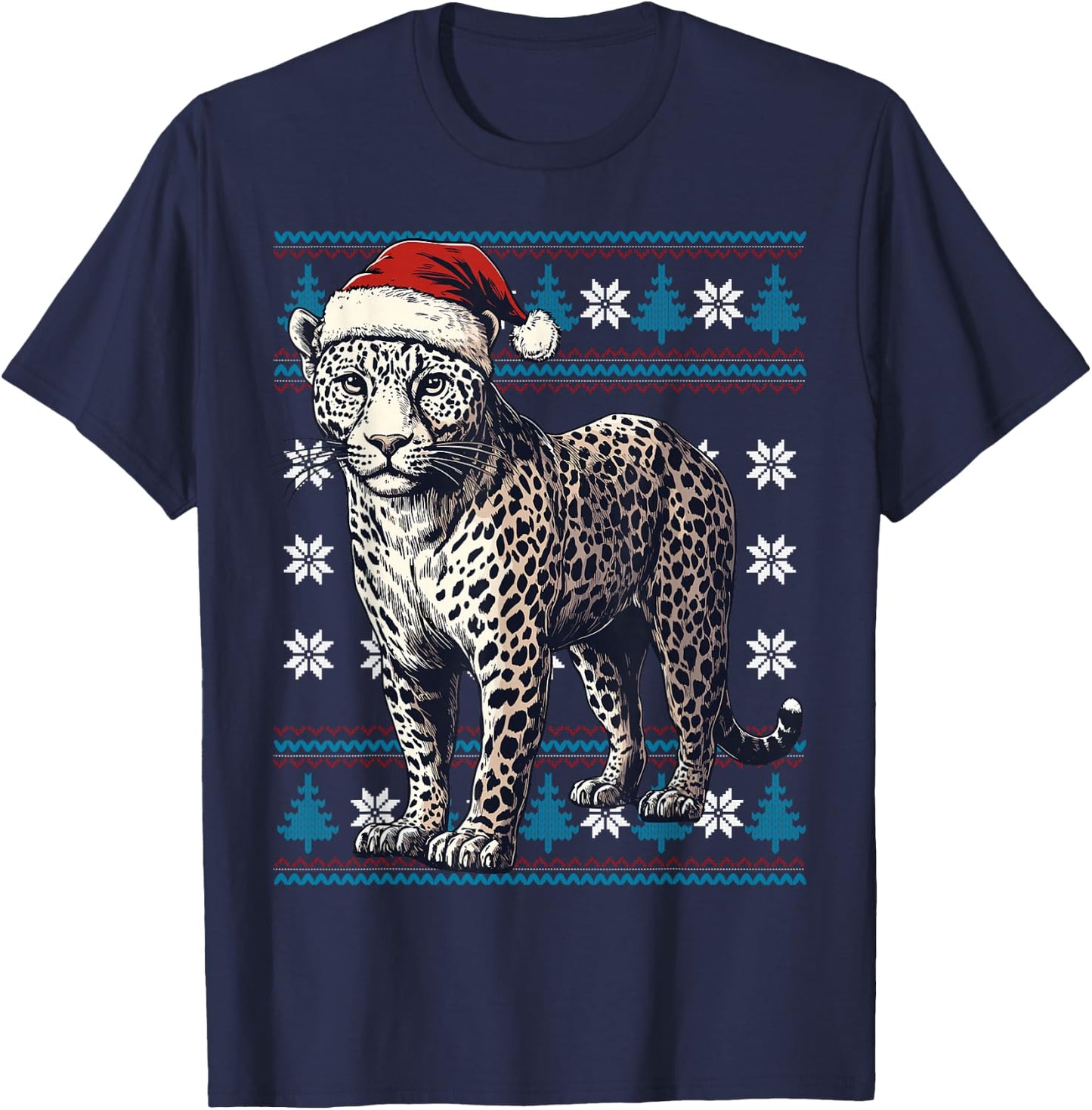 Jaguar Santa Hat Ugly Christmas Sweater Jaguar Lover Xmas T-Shirt - T-Shirt | Navy