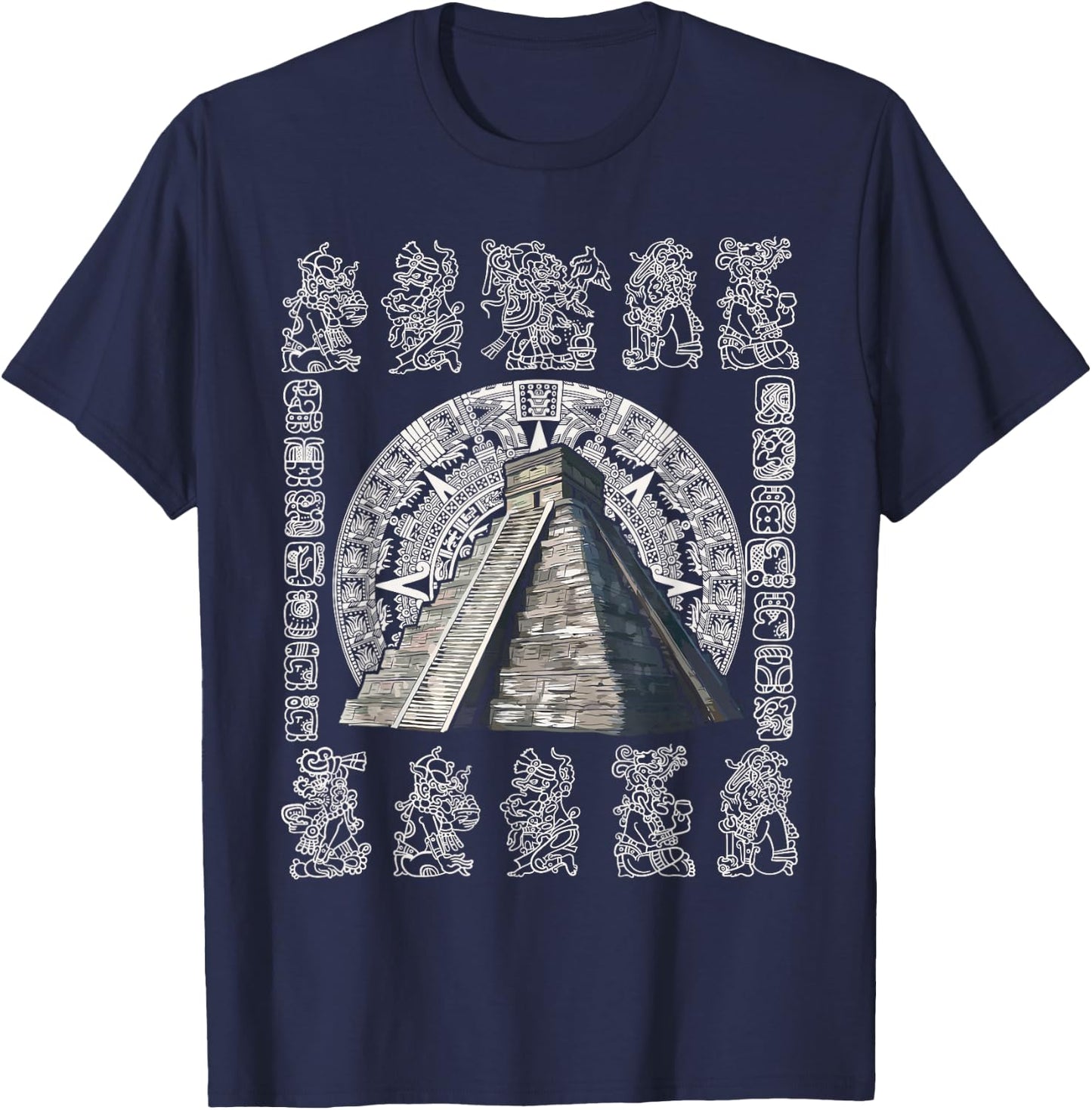 Ancient Sacred Mayan Aztec Calendar Pyramid Geometry T-Shirt - T-Shirt | Navy