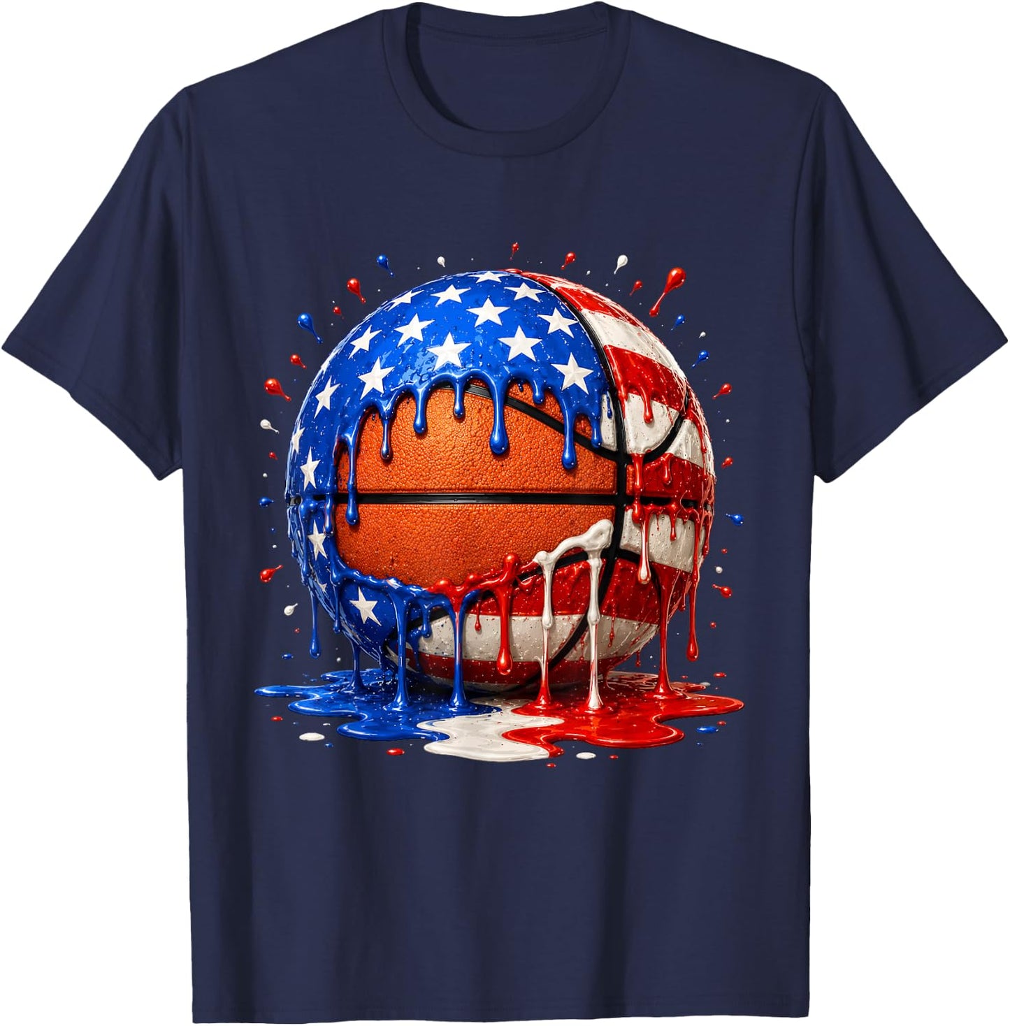 Basketball Ice Cream Drip Patriotic 4th of July T-Shirt - T-Shirt | Navy