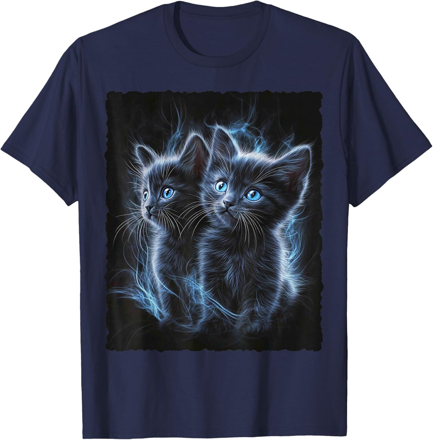 Cute Magic Cat Kitten Fantasy Art , black T-Shirt - T-Shirt | Navy