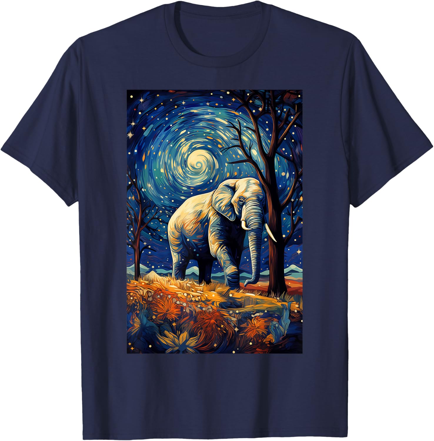 Lustiger weißer Elefant Van Gogh Gemälde Geschenk T-Shirt - T-Shirt | Navy