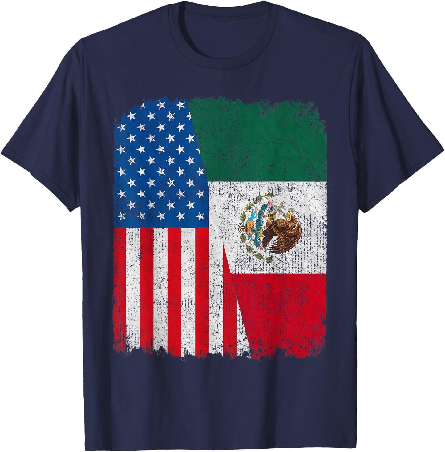 Mexican American Flag Half USA Mexico Root Proud T-Shirt - T-Shirt | Navy