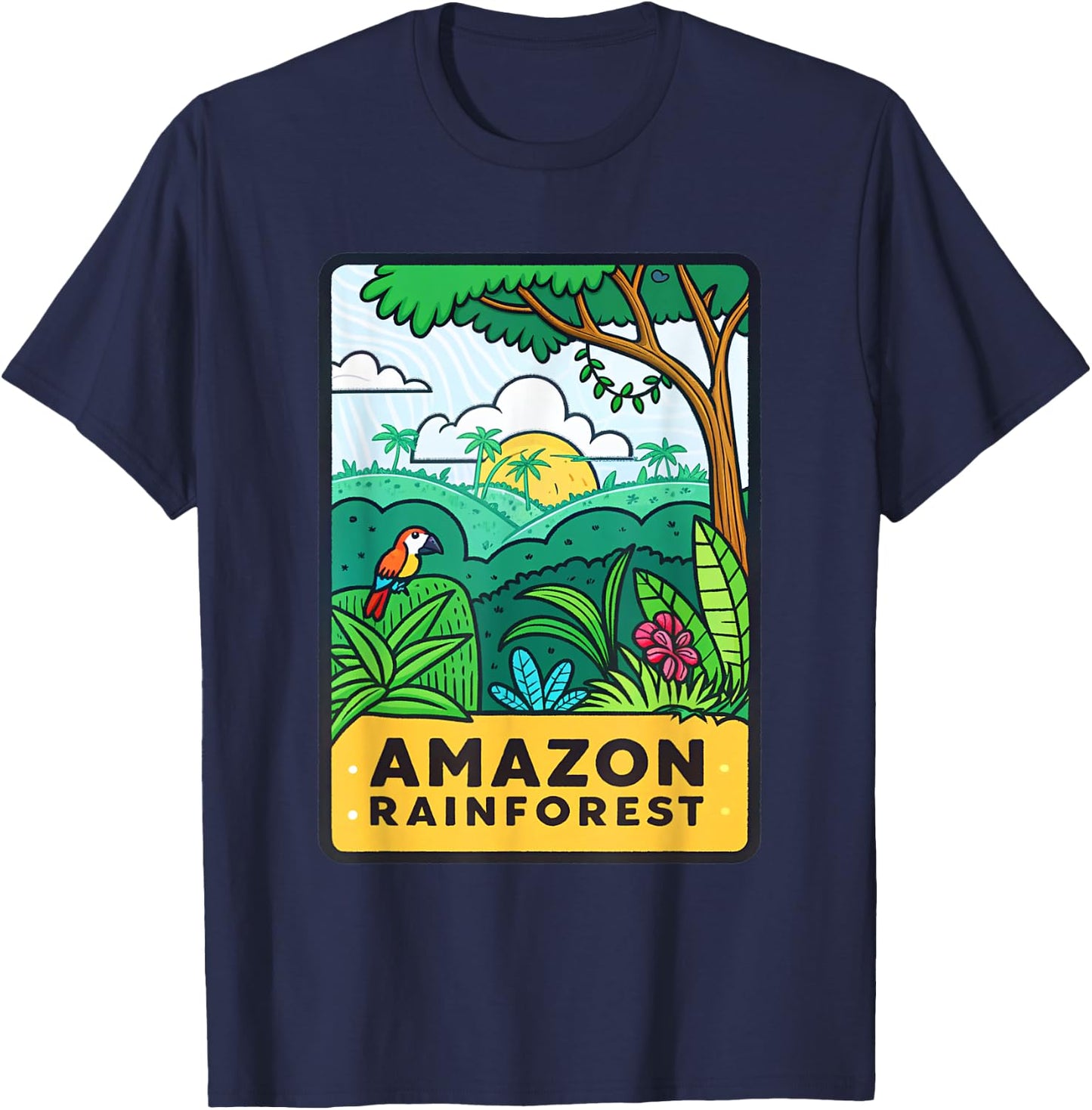 Vibrant Amazon Rainforest Design Nature Inspired T-Shirt - T-Shirt | Navy