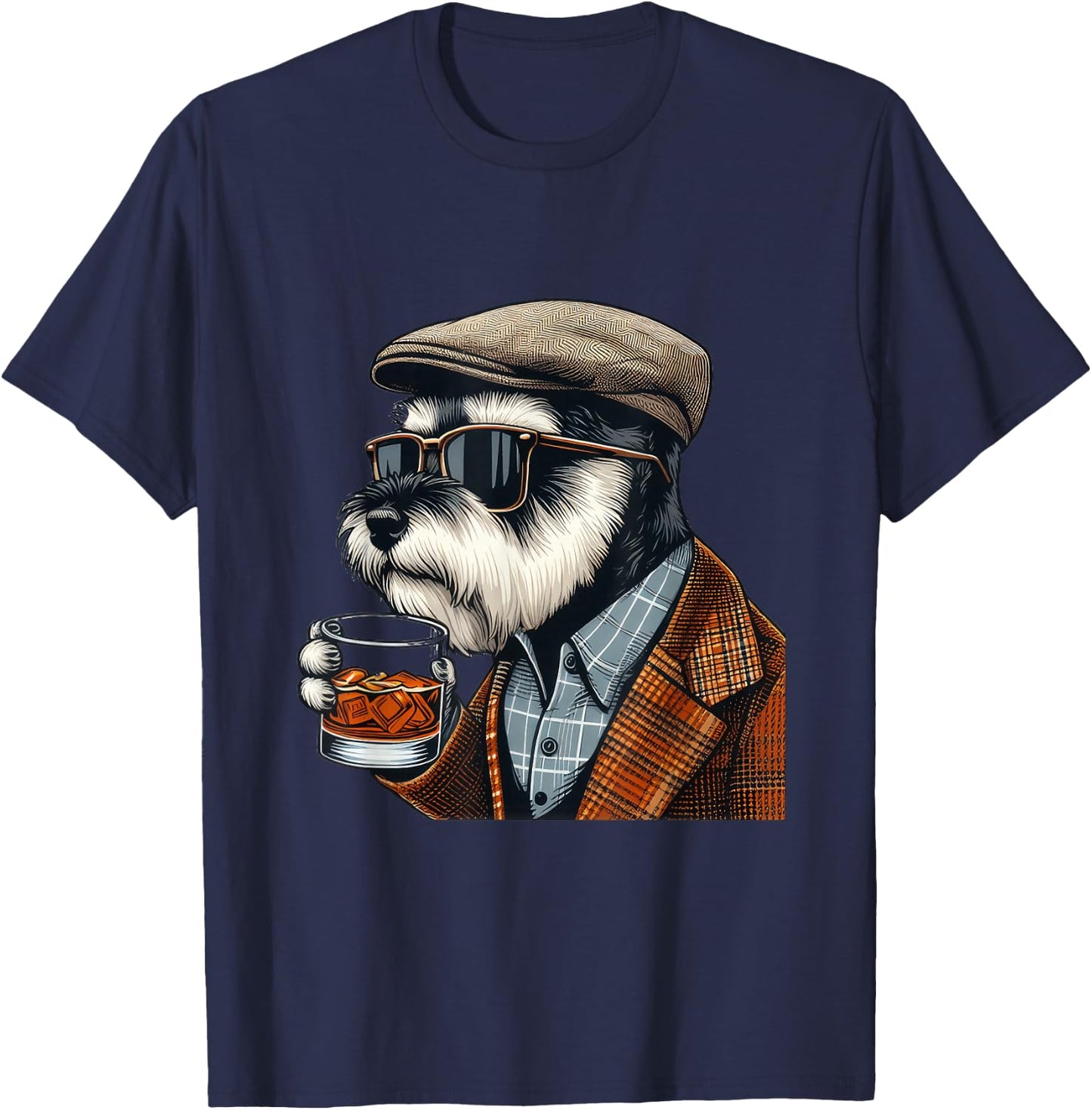 Whiskey Lover I Bourbon Drinker I Miniature Schnauzer T-Shirt - T-Shirt | Navy
