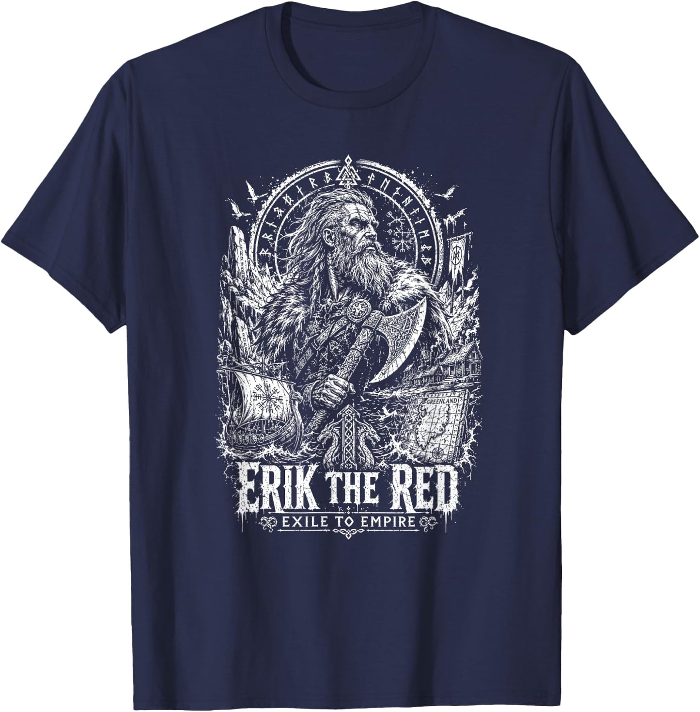 Erik The Red Exile to Empire Viking Saga T-Shirt - T-Shirt | Navy