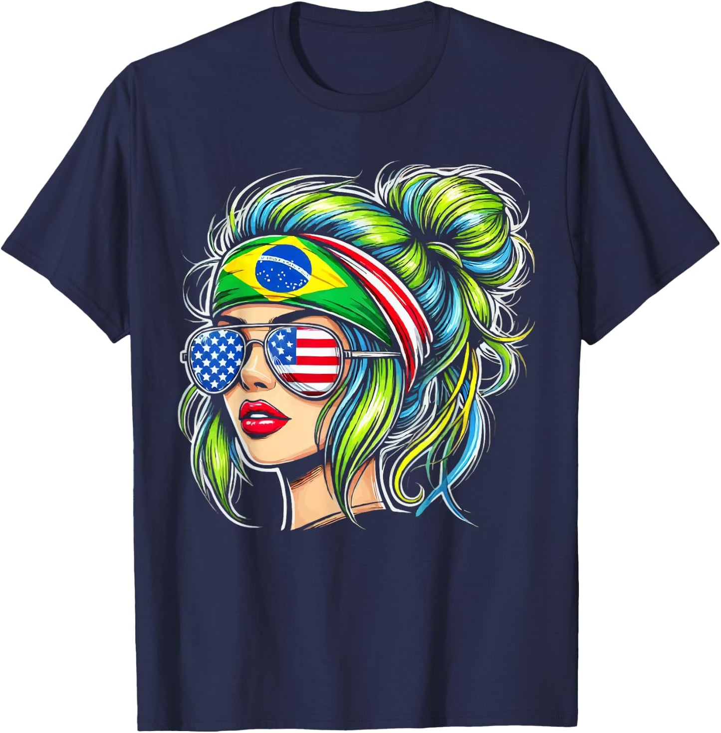 Half American Half Brazilian USA Flag Brazil America T-Shirt - T-Shirt | Navy