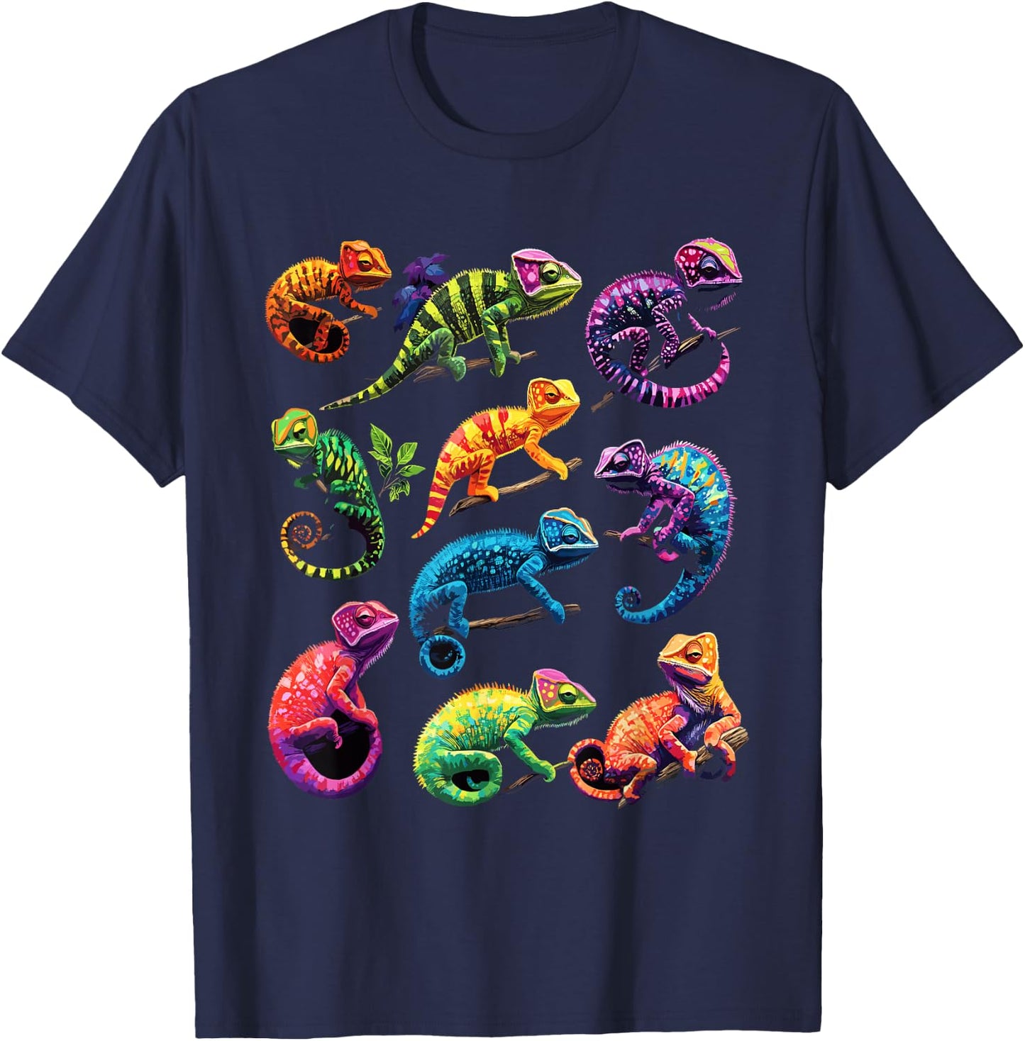 Chameleons of the World Educational Reptile Lizard Lover T-Shirt - T-Shirt | Navy