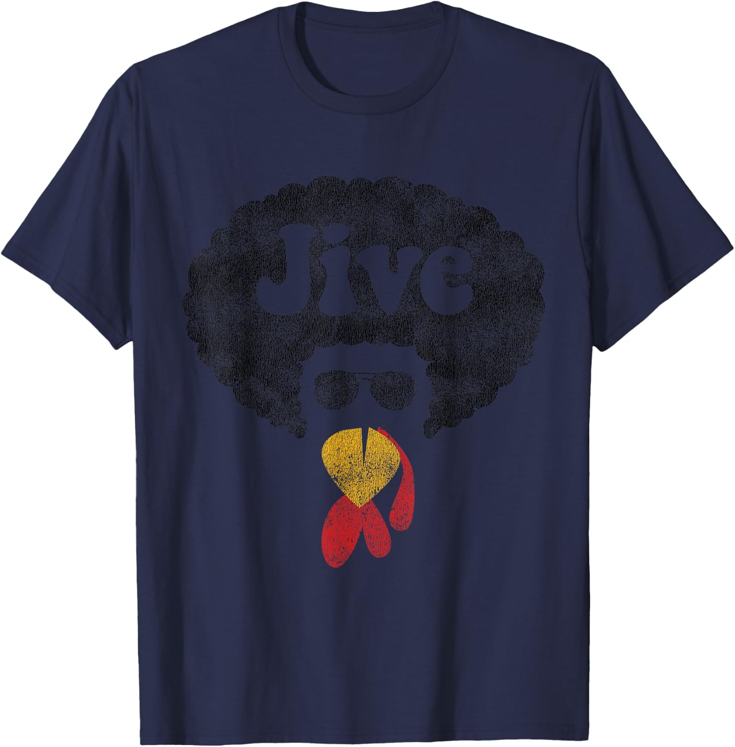 Funny Thanksgiving Jive Gift Vintage Distressed Turkey Face T-Shirt - T-Shirt | Navy