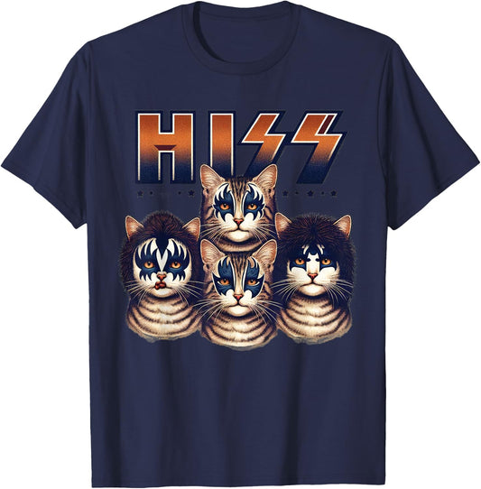 Hiss Cats Rock Kittens Rocking For Cat Lover Cat Mom Cat Dad T-Shirt - T-Shirt | Navy