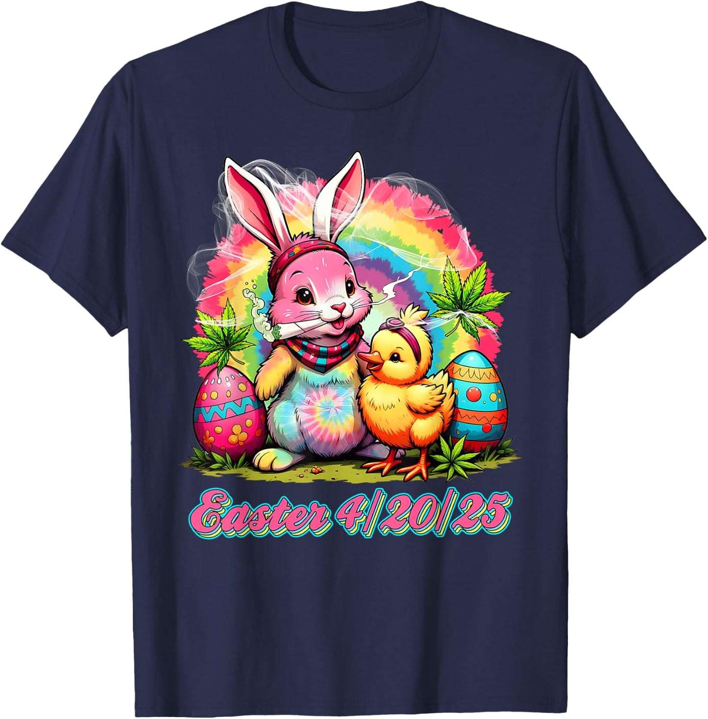 Happy 420 Easter Bunny Smoking Weed Funny Men Women T-Shirt - T-Shirt | Navy