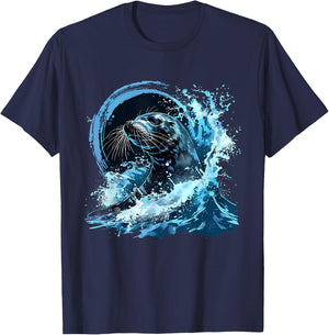 Seal Marine Mammal Ocean Sea Animal Sea Ocean Seal Artwork T-Shirt - T-Shirt | Navy