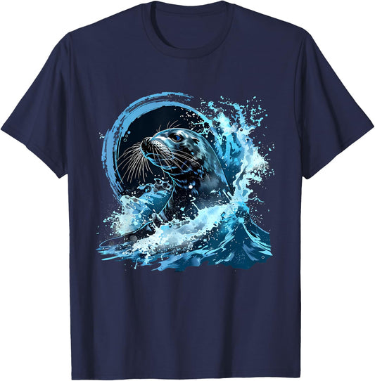 Seal Marine Mammal Ocean Sea Animal Sea Ocean Seal Artwork T-Shirt - T-Shirt | Navy