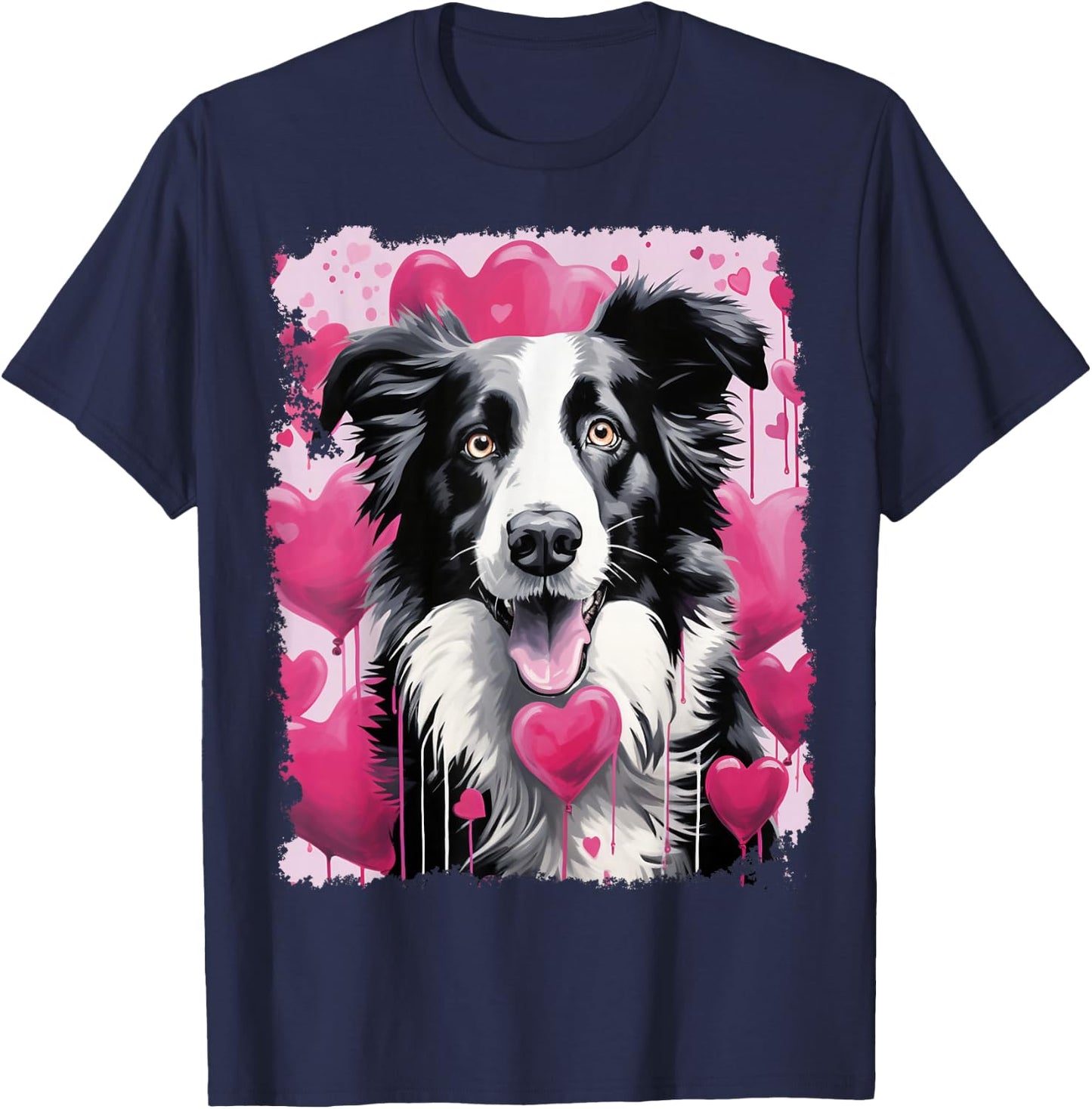 Pop Art Dog Cute Border Collie T-Shirt - T-Shirt | Navy