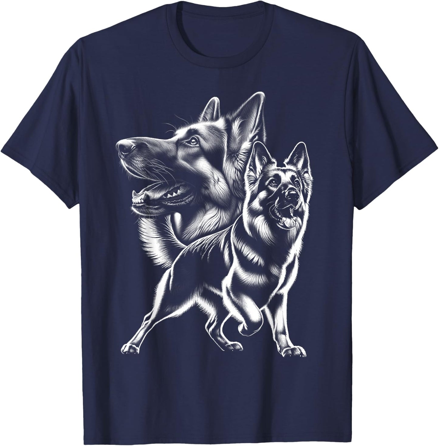 Playful German Shepherd as a Finely Drawn Picture , black T-Shirt - T-Shirt | Navy