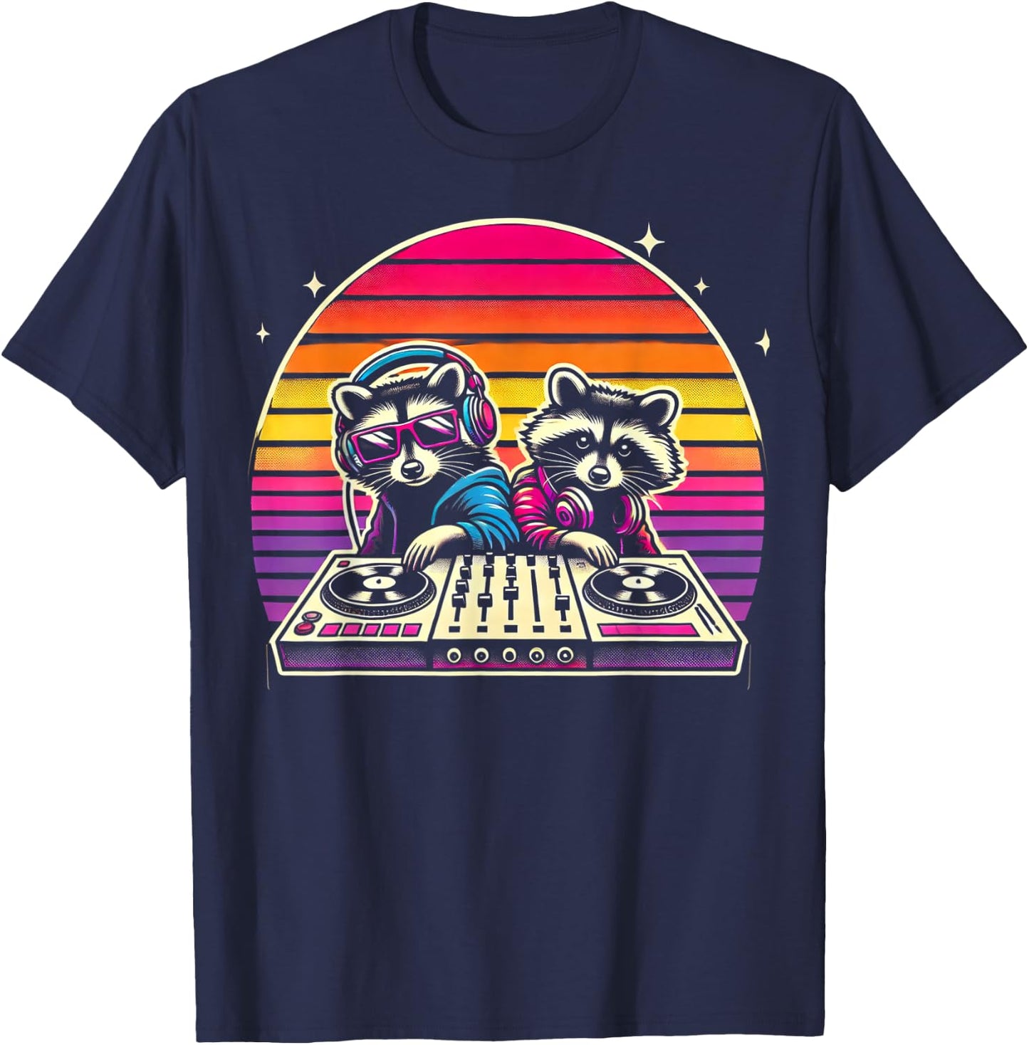 Hip Hop Raccoon Scratching Vinyl Music Raccoon DJ T-Shirt - T-Shirt | Navy