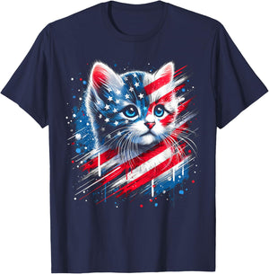 Patriotic kitten or American flag inspired cat T-Shirt - T-Shirt | Navy