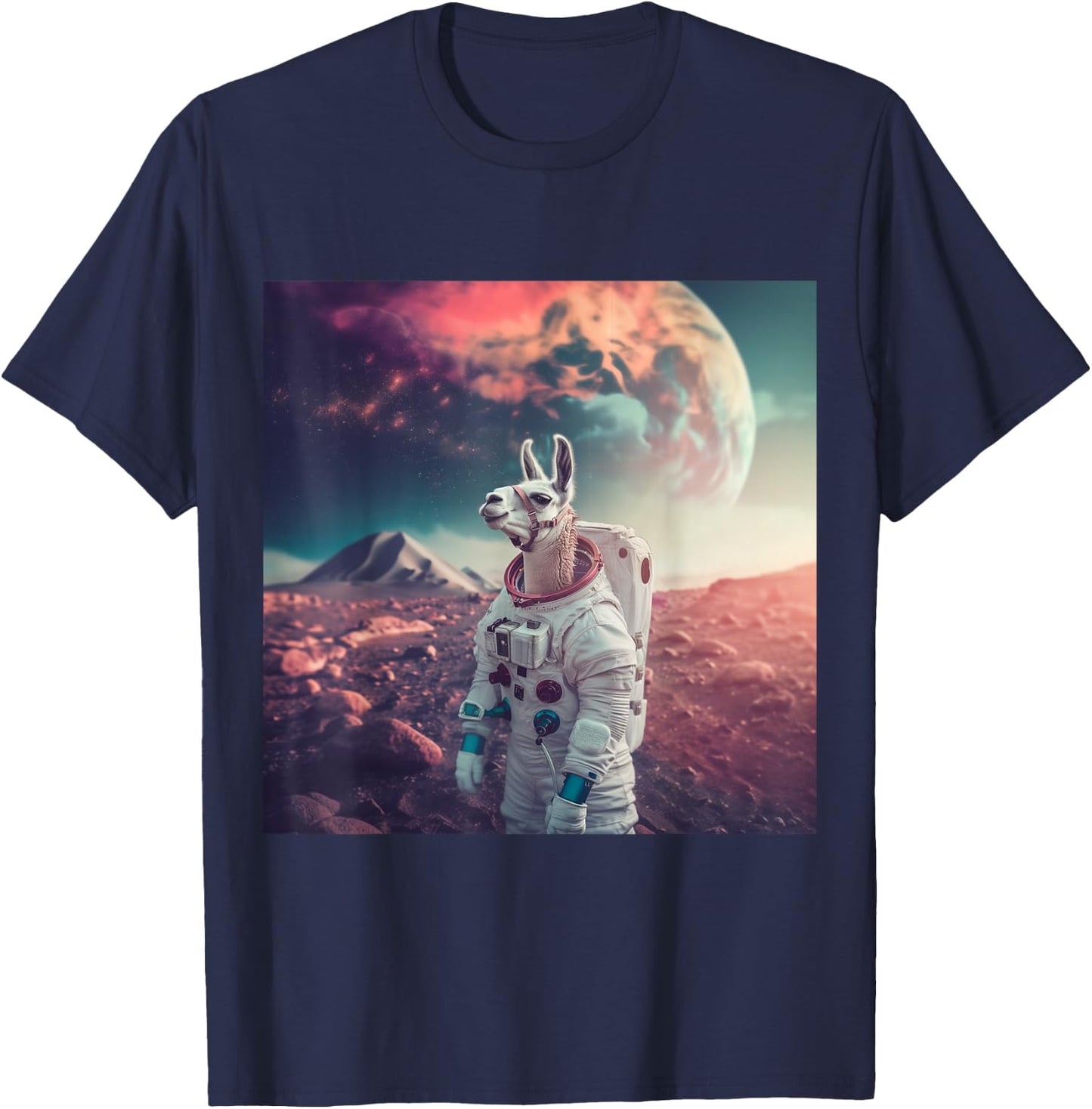 Astronaut Llama in Space T-Shirt - T-Shirt | Navy