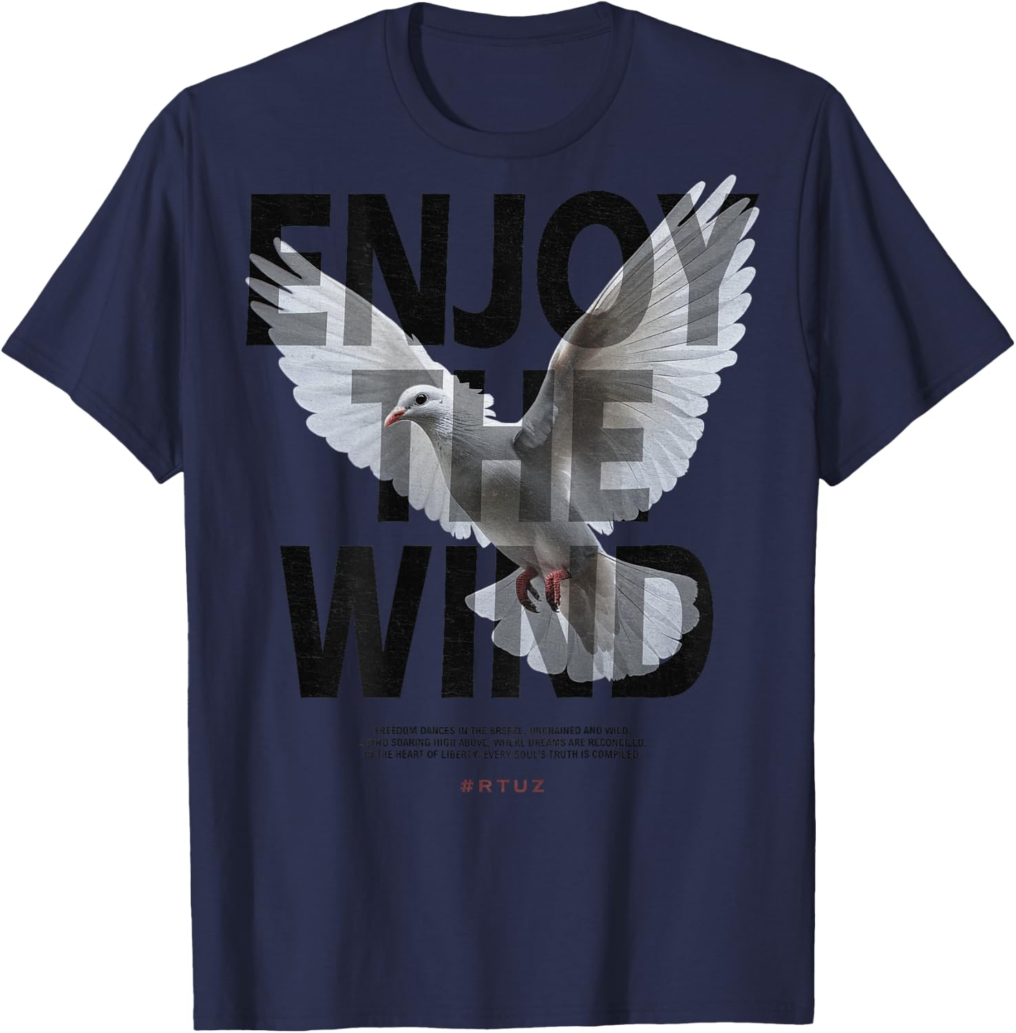 Hip Hop Retro Vintage Urban Backprint Streetwear White Dove T-Shirt - T-Shirt | Navy