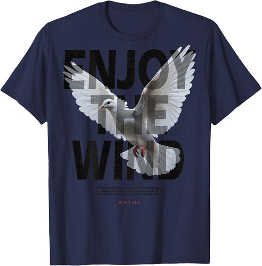 Hip Hop Retro Vintage Urban Backprint Streetwear White Dove T-Shirt - T-Shirt | Navy