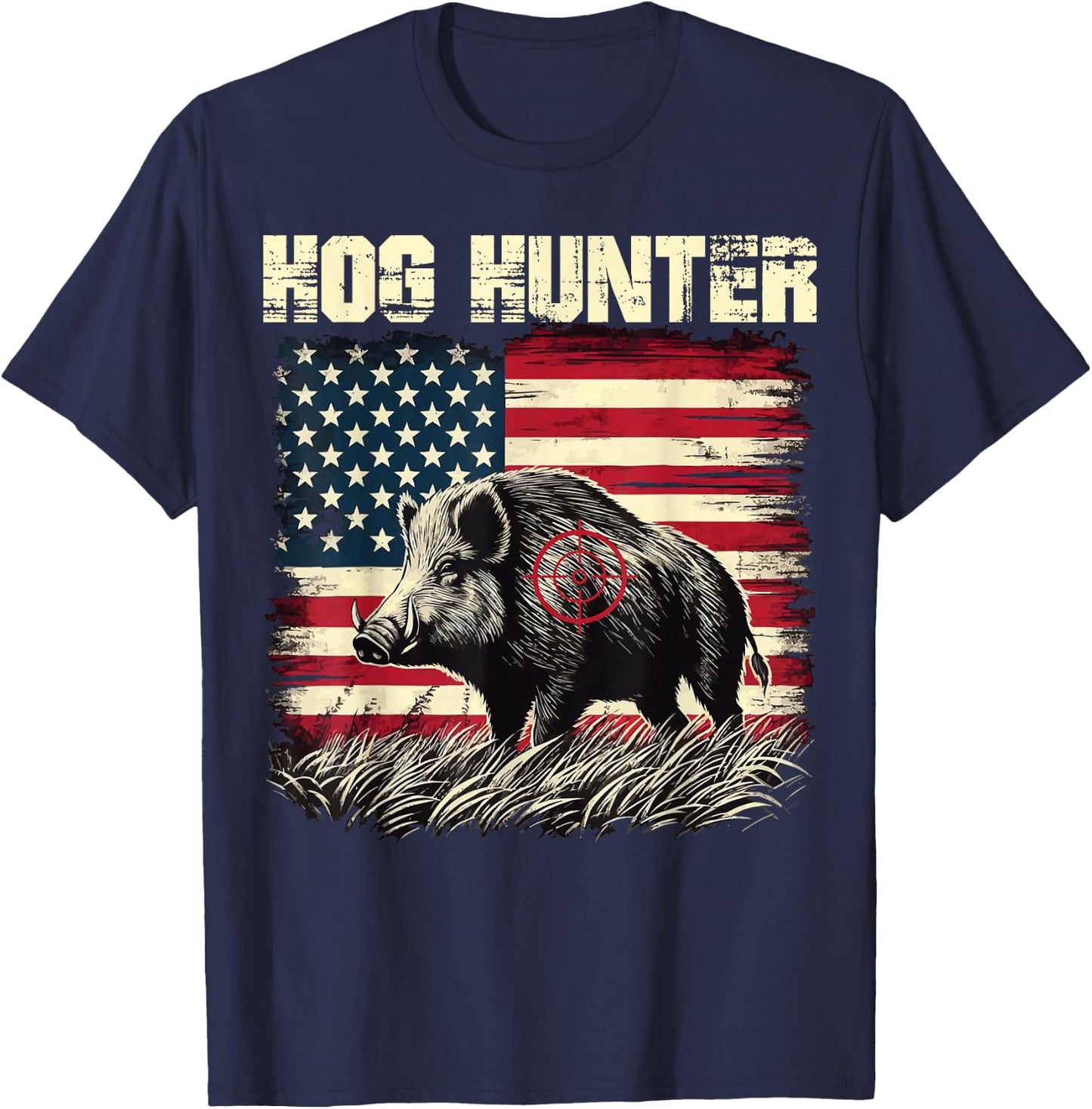 Hog Hunter American Flag Hog Hunting Boar Feral Pig Hunting T-Shirt - T-Shirt | Navy