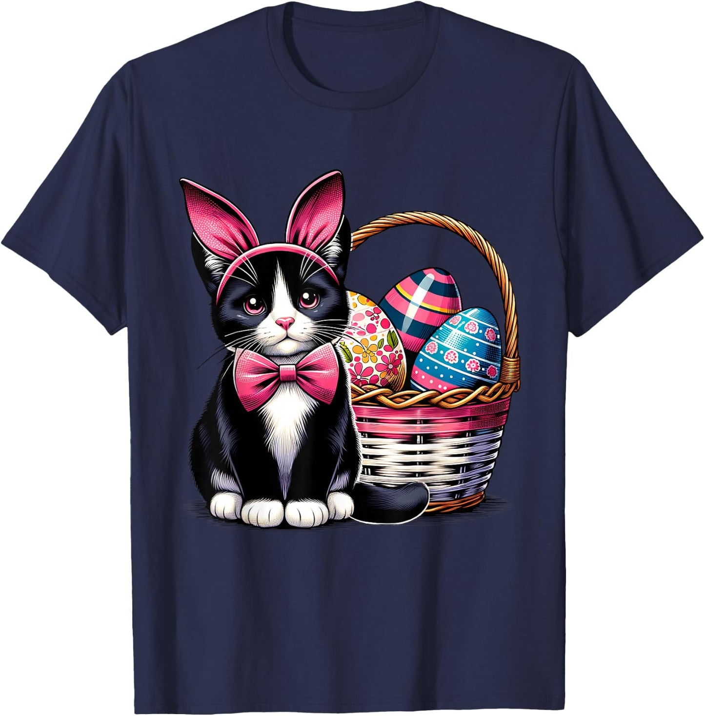Cute Cat Kitty Easter Day Bunny Eggs Cat Lover Girls T-Shirt - T-Shirt | Navy