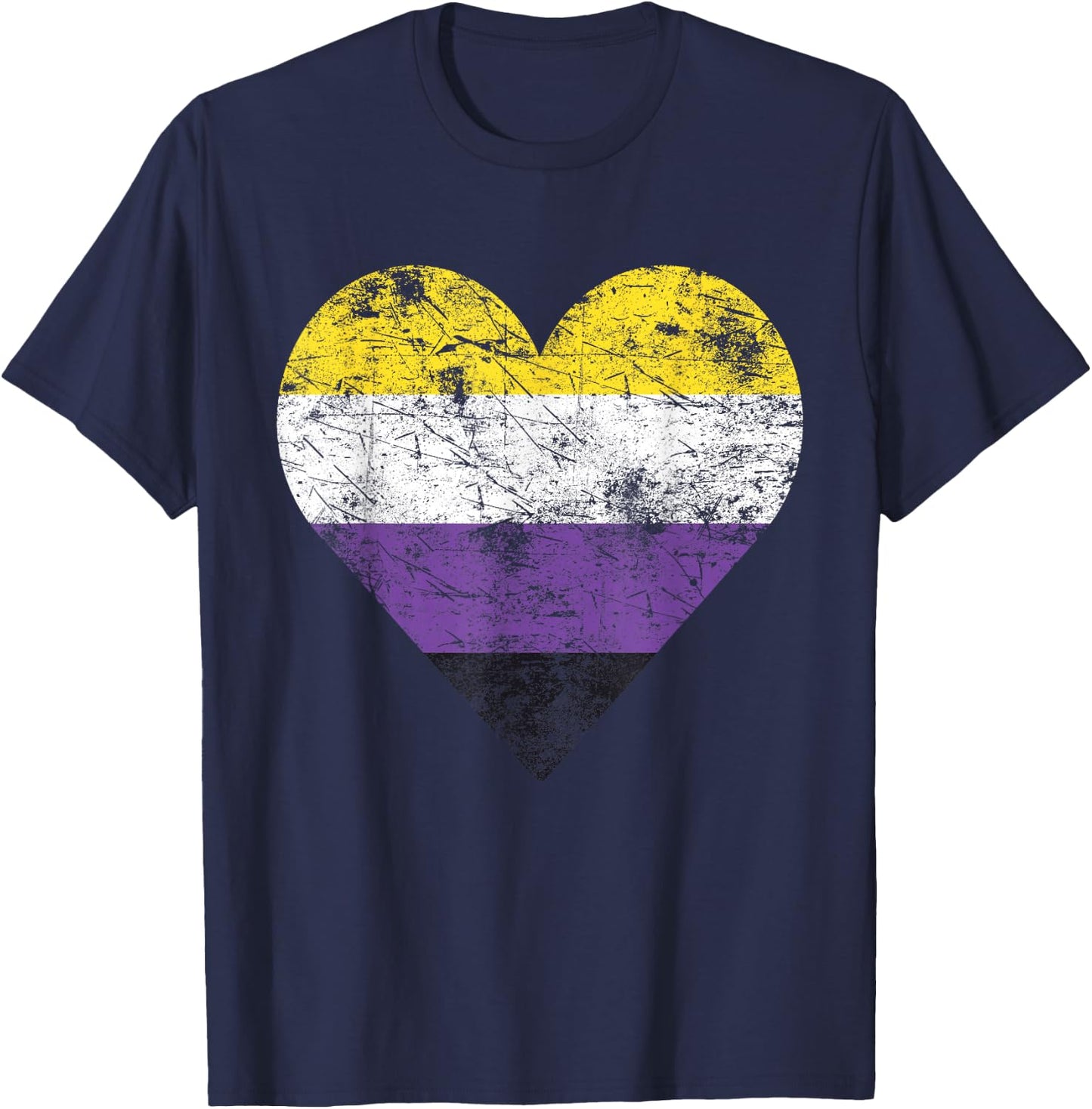 Drapeau Vintage Non Binaire en Forme de cœur T-Shirt - T-Shirt | Navy