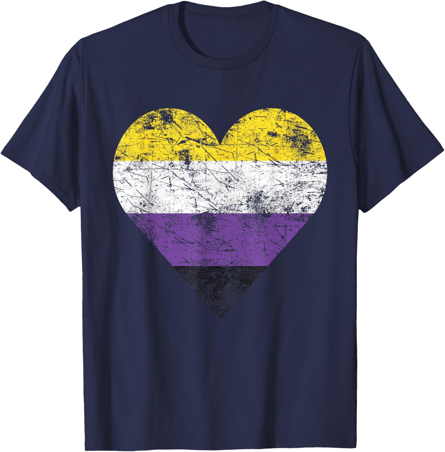 Drapeau Vintage Non Binaire en Forme de cœur T-Shirt - T-Shirt | Navy