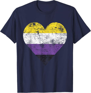 Drapeau Vintage Non Binaire en Forme de cœur T-Shirt - T-Shirt | Navy