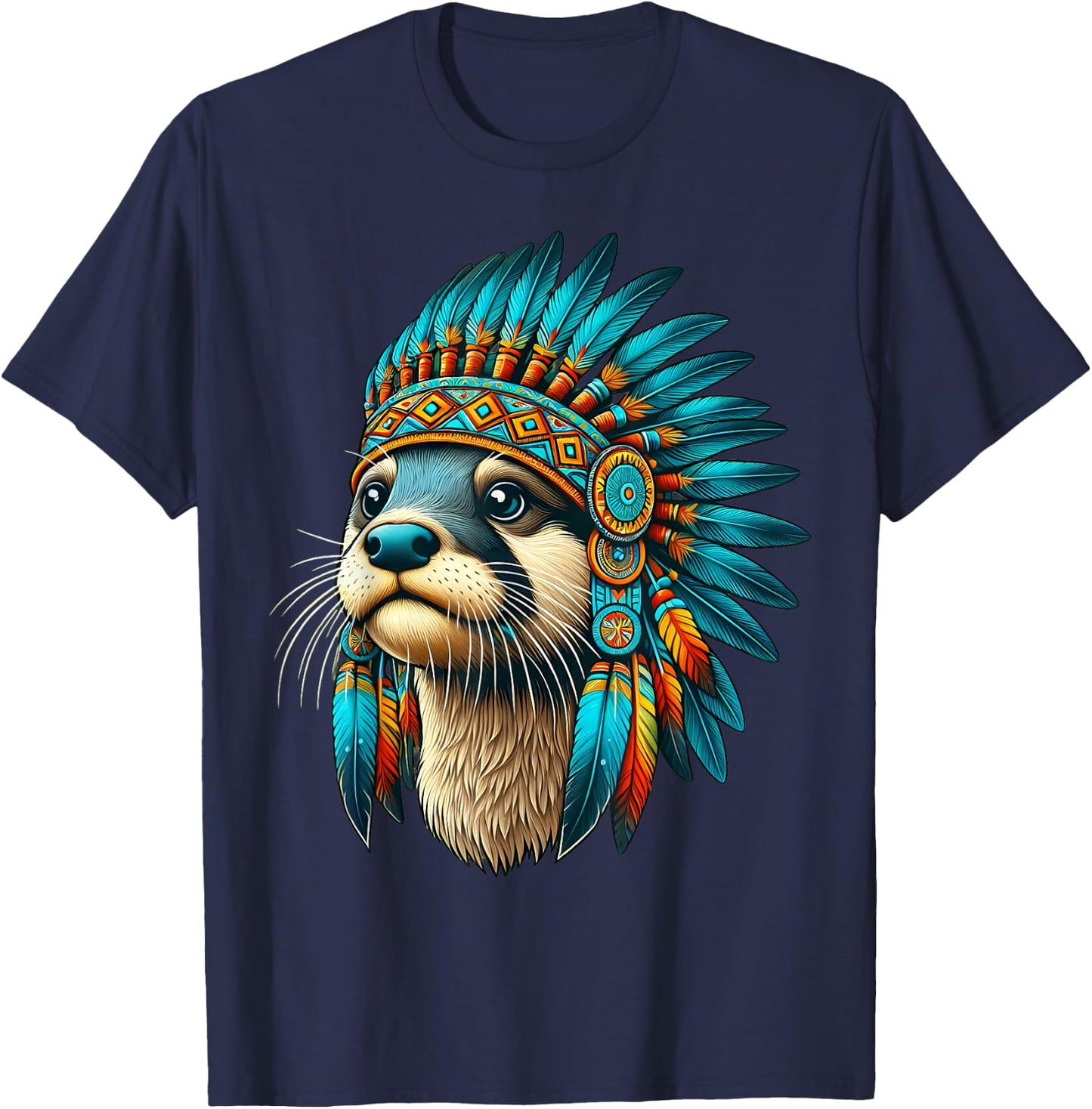 Native Indian Otter Native American Indian Feathers T-Shirt - T-Shirt | Navy
