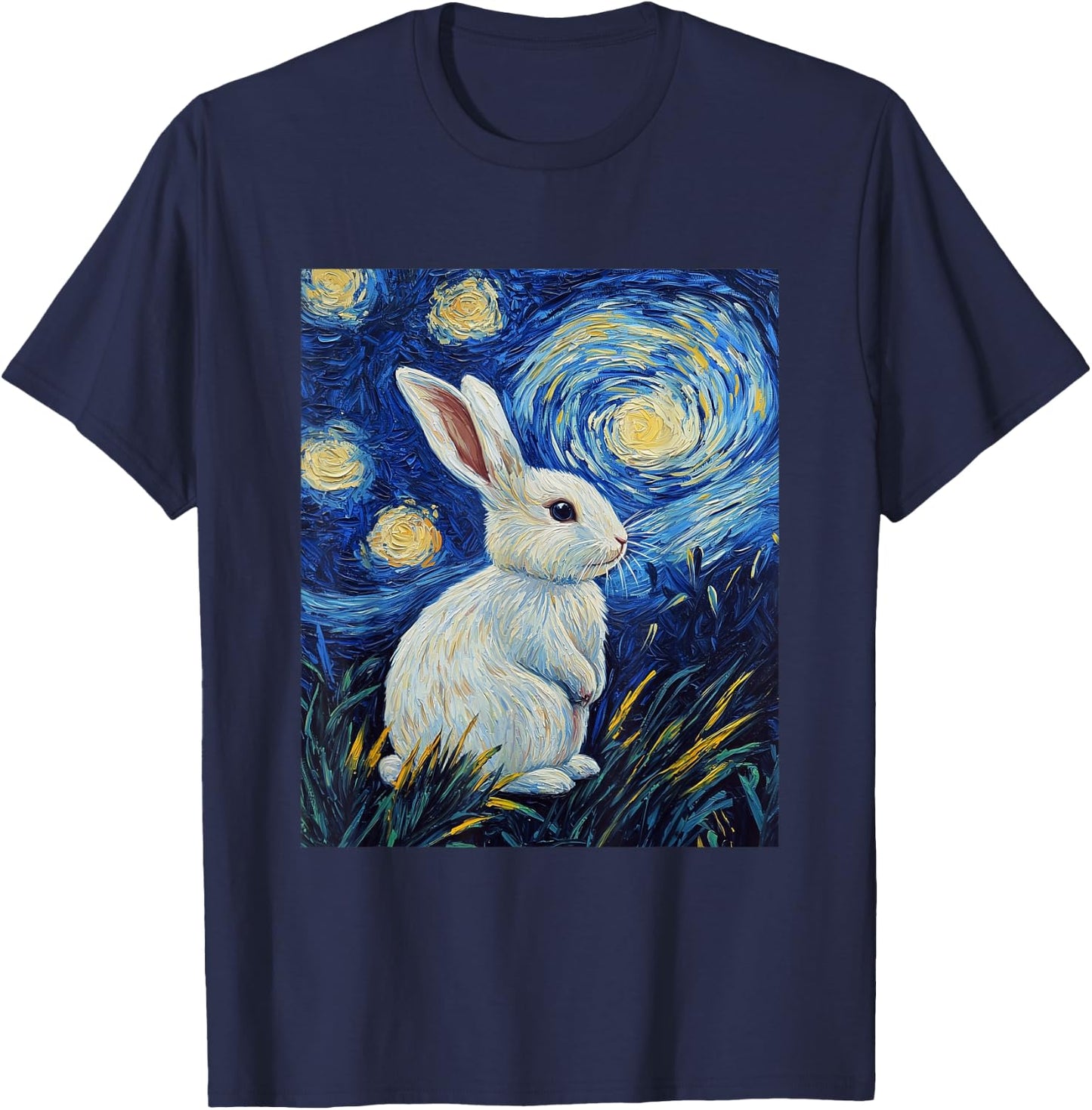 Bunny Rabbit Van Gogh Style Starry Night Cute Graphic T-Shirt - T-Shirt | Navy